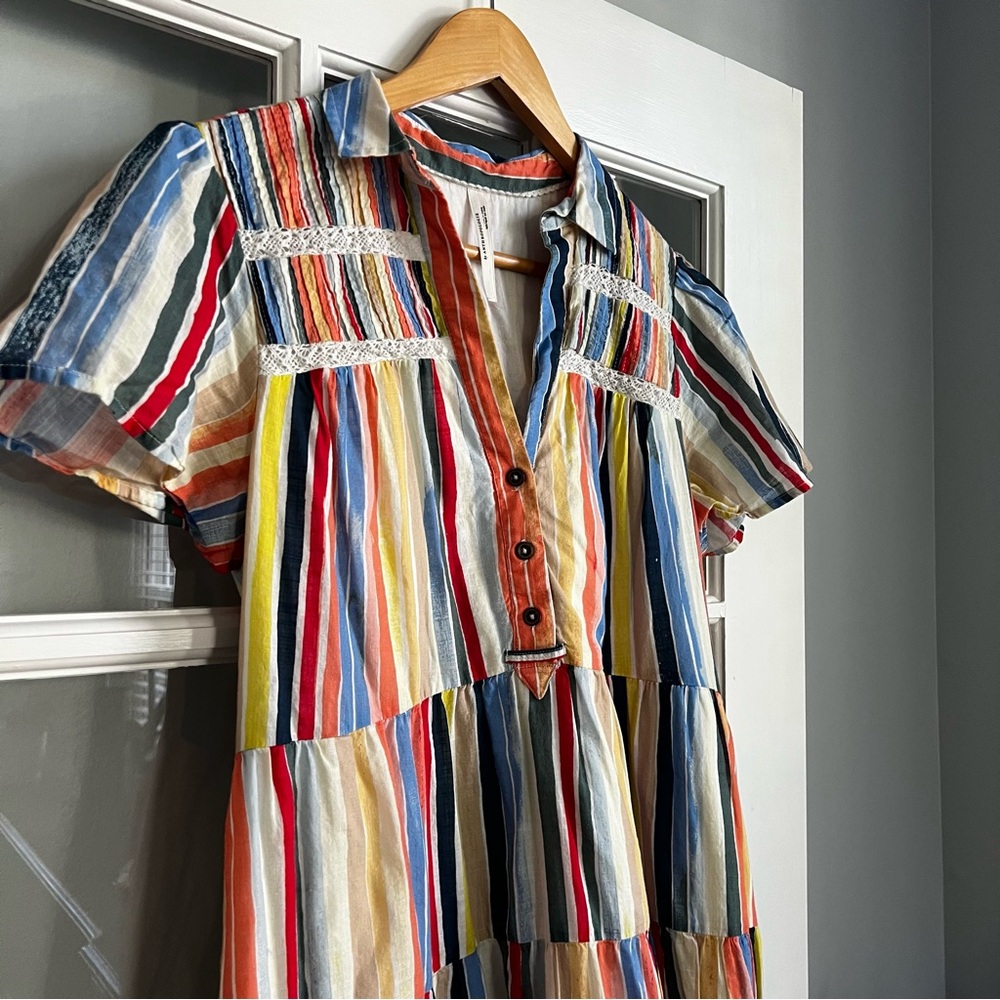 Anthropologie Georgina Tiered Shirtdress Rainbow Stripe - Picture 7 of 7